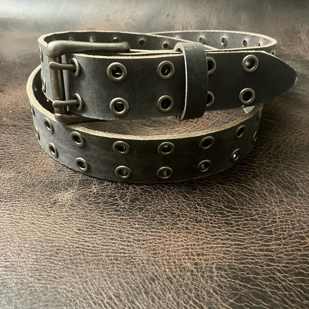 Gray Leather Double Hole Belt with Grommets/Eyelets - Picture 2 of 4